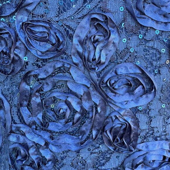 Alex Evenings Navy Blue Formal Gown 8 Textured Floral Short Sleeve Maxi Dress - Picture 3 of 7